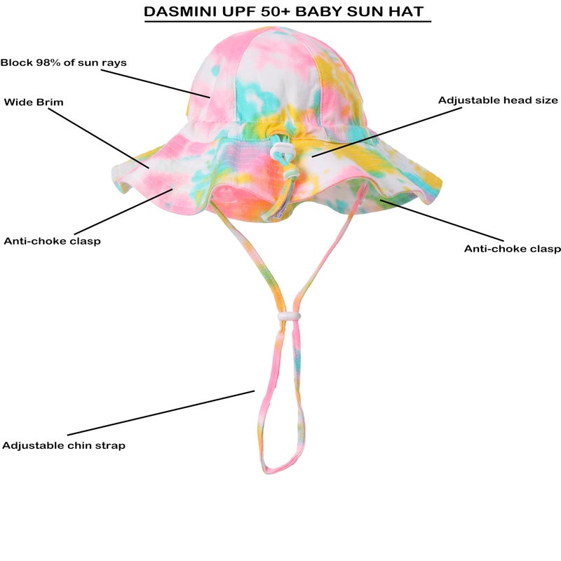 DASMINI Baby&Toddler Girl Tie Dye Wide Brim Adjustable UPF50+ Sun Hats Summer Beach Infant Kids Caps (Tie Dye5, 0-6M) - Image 2